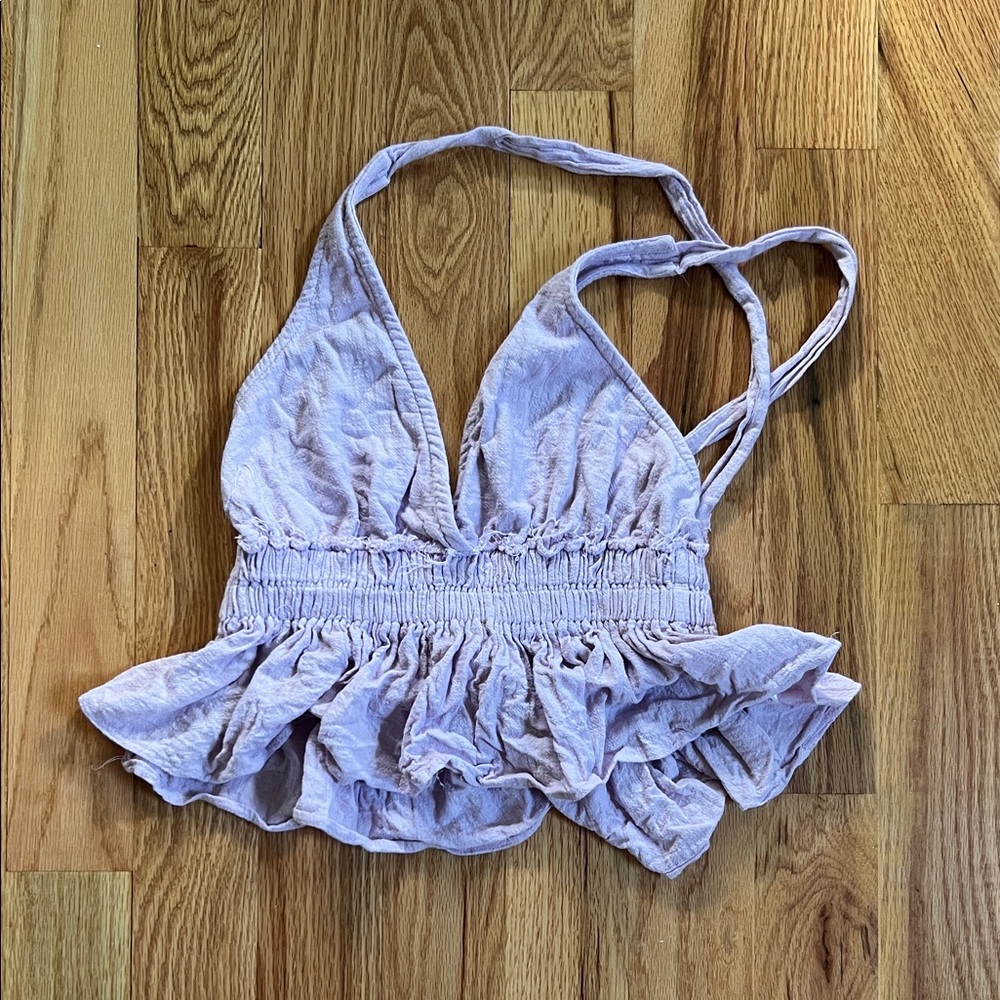 Lavender Ocean Drive Halter Top with Ruffle Hem